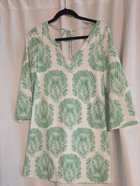 Persifor Brie Dress/Pemba Leaf In Parakeet Long-Sleeve V-Neck On a White Base  M